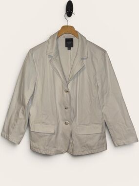 Lysse New York Knit Blazer Denim Jacket White Stretch Cotton 3/4 Sleeve Size L